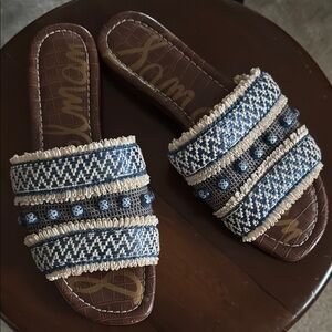 Sam Edelman Blue and Brown Sandals with Woven Trim